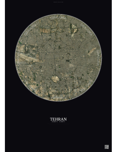 Affiche Tehran – Poster vue satellite 10km Couleur | Gravura – Fond foncé