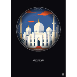 Affiche Abu Dhabi – Poster illustration vintage – Sheikh Zayed Mosque | Gravura – Fond foncé