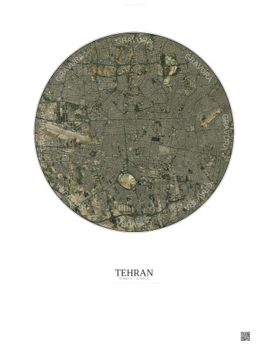 Affiche Tehran – Poster vue satellite 10km Couleur | Gravura – Fond clair