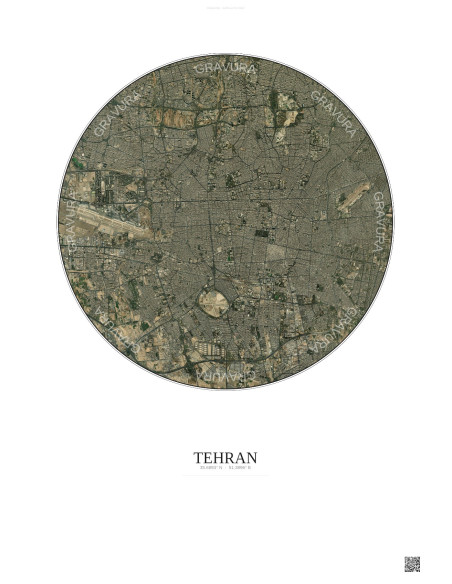 Affiche Tehran – Poster vue satellite 10km Couleur | Gravura – Fond clair