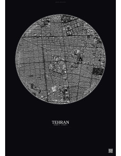 Affiche Tehran – Poster vue satellite 2.5km N&B | Gravura – Fond foncé