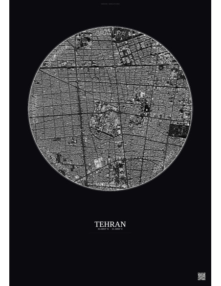 Tehran Satellite View Poster 2.5km B&W | Gravura – Dark background