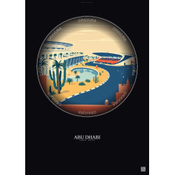 Affiche Abu Dhabi – Poster illustration vintage – Yas Marina Circuit | Gravura – Fond foncé