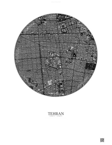 Affiche Tehran – Poster vue satellite 2.5km N&B | Gravura – Fond clair
