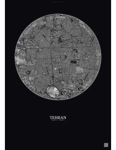 Affiche Tehran – Poster vue satellite 6km N&B | Gravura – Fond foncé