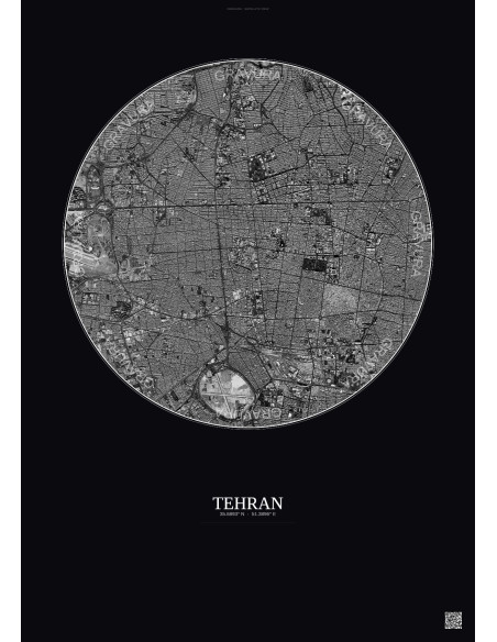 Tehran Satellite View Poster 6km B&W | Gravura – Dark background