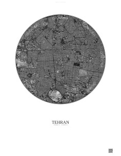 Affiche Tehran – Poster vue satellite 6km N&B | Gravura – Fond clair