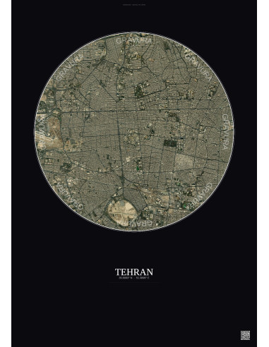 Affiche Tehran – Poster vue satellite 6km Couleur | Gravura – Fond foncé