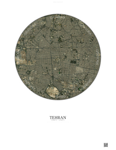 Tehran Satellite View Poster 6km Color | Gravura – Light background