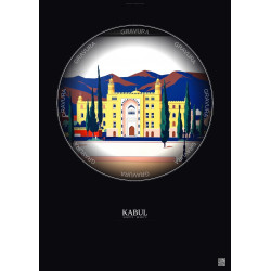 Affiche Kabul – Poster illustration vintage – National Museum Of Afghanistan | Gravura – Fond foncé