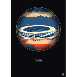 Affiche Tirana – Poster illustration vintage – Air Albania Stadium | Gravura – Fond foncé