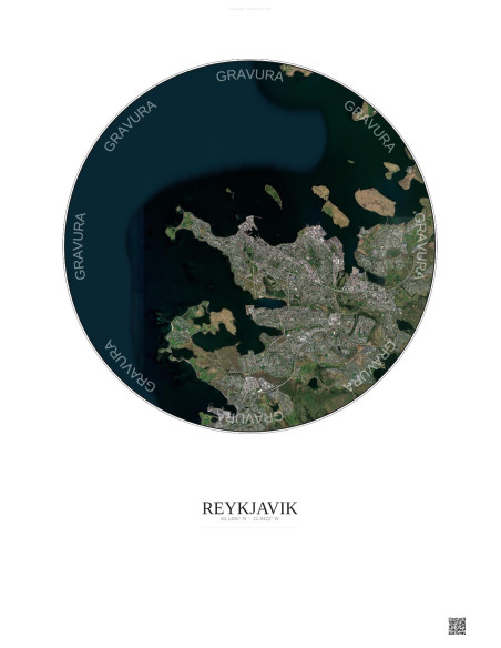 Affiche Reykjavik – Poster vue satellite 10km Couleur | Gravura – Fond clair