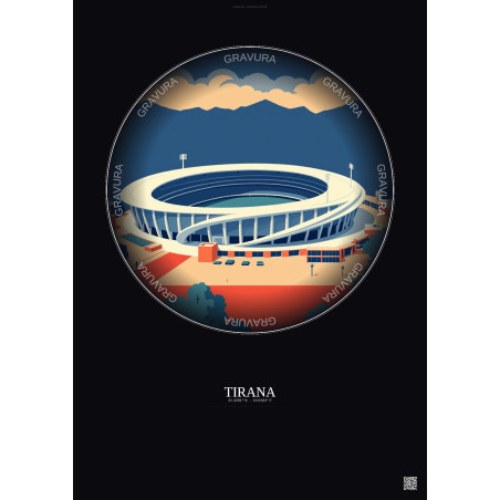 Affiche Tirana – Poster illustration vintage – Air Albania Stadium | Gravura – Fond foncé