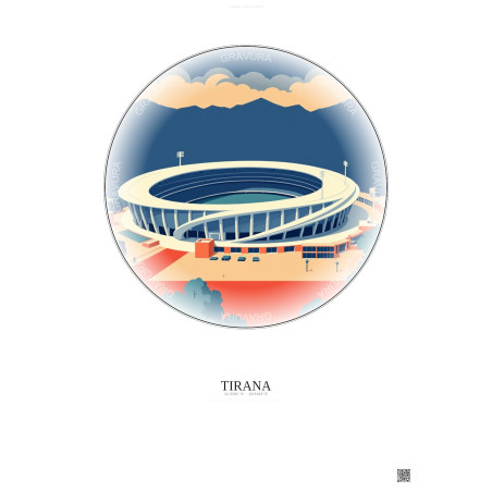 Affiche Tirana – Poster illustration vintage – Air Albania Stadium | Gravura – Fond clair