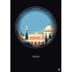 Affiche Tirana – Poster illustration vintage – Et Hem Bey Mosque | Gravura – Fond foncé