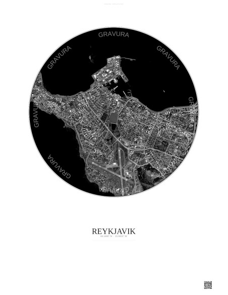 Reykjavik Satellite View Poster 2.5km B&W | Gravura – Light background