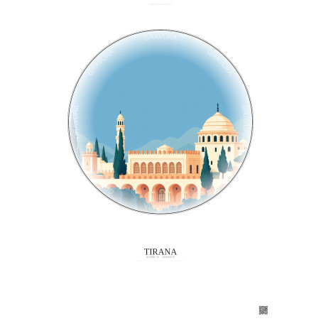 Affiche Tirana – Poster illustration vintage – Et Hem Bey Mosque | Gravura – Fond clair