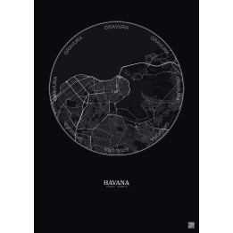 Havana City Map Poster 6km | Gravura – Dark background