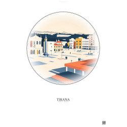 Affiche Tirana – Poster illustration vintage – Skanderbeg Square | Gravura – Fond clair