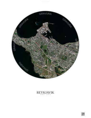 Affiche Reykjavik – Poster vue satellite 2.5km Couleur | Gravura – Fond clair
