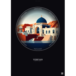 Affiche Yerevan – Poster illustration vintage – Blue Mosque | Gravura – Fond foncé