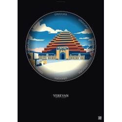 Affiche Yerevan – Poster illustration vintage – Matenadaran | Gravura – Fond foncé