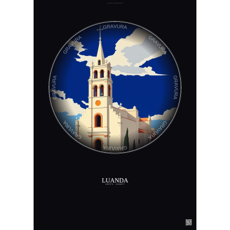 Affiche Luanda – Poster illustration vintage – Church Of Our Lady Of Remedies | Gravura – Fond foncé