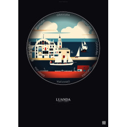 Affiche Luanda – Poster illustration vintage – Luanda | Gravura – Fond foncé