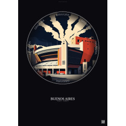 Affiche Buenos Aires – Poster illustration vintage – Mas Monumental Stadium | Gravura – Fond foncé