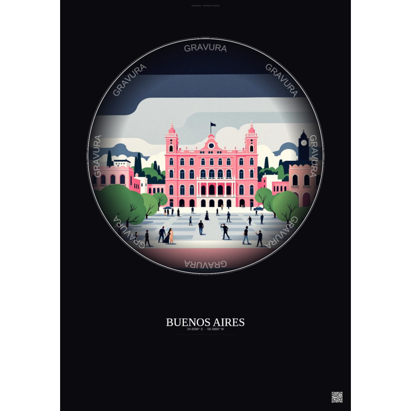 Affiche Buenos Aires – Poster illustration vintage – Plaza De Mayo | Gravura – Fond foncé