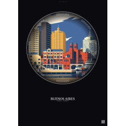 Affiche Buenos Aires – Poster illustration vintage – Puerto Madero | Gravura – Fond foncé