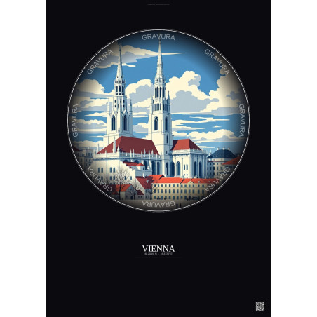 Affiche Vienna – Poster illustration vintage – Famous Viewpoint Of Vienna | Gravura – Fond foncé