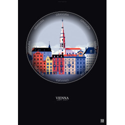 Affiche Vienna – Poster illustration vintage – Historic Old Town Of Vienna | Gravura – Fond foncé