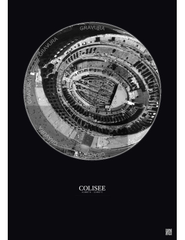 Colisee Satellite View Poster 0.1km B&W | Gravura – Dark background