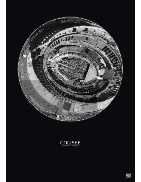 Colisee Satellite View Poster 0.1km B&W | Gravura – Dark background