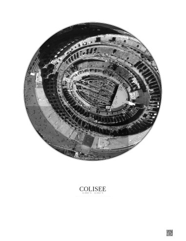 Colisee Satellite View Poster 0.1km B&W | Gravura – Light background