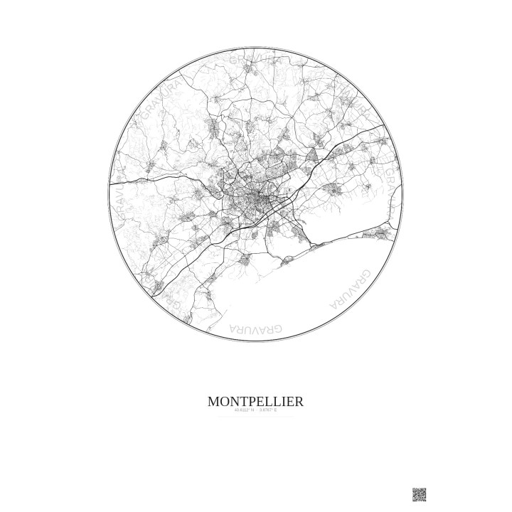 Affiche Montpellier – Poster carte de ville 20km | Gravura – Fond clair