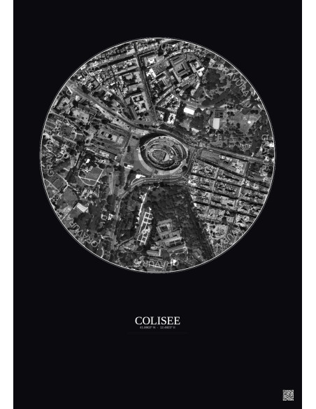 Affiche Colisee – Poster vue satellite 0.5km N&B | Gravura – Fond foncé