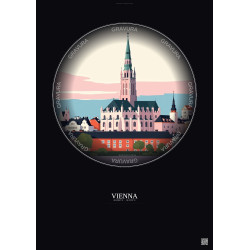 Affiche Vienna – Poster illustration vintage – Most Iconic Landmark Of Vienna | Gravura – Fond foncé