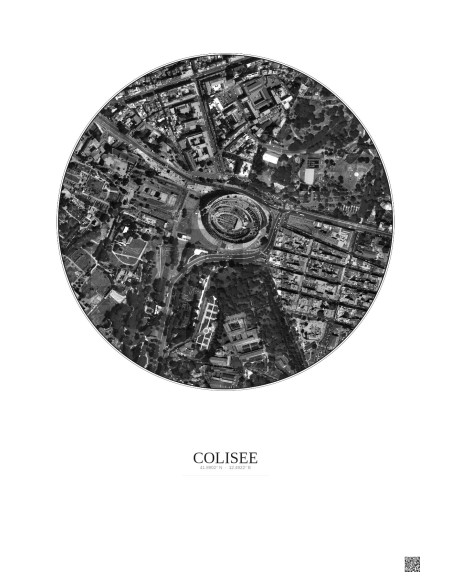 Colisee Satellite View Poster 0.5km B&W | Gravura – Light background