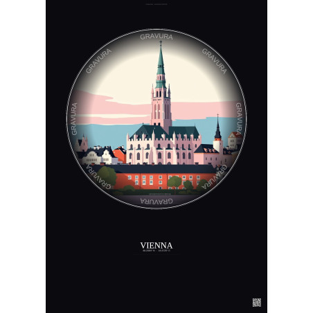 Affiche Vienna – Poster illustration vintage – Most Iconic Landmark Of Vienna | Gravura – Fond foncé