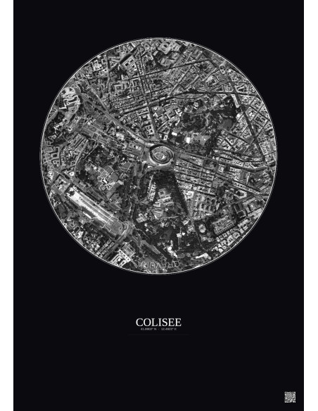 Affiche Colisee – Poster vue satellite 1km N&B | Gravura – Fond foncé