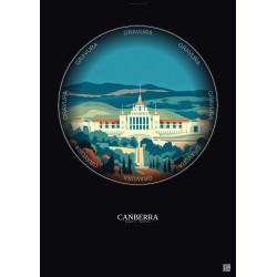 Affiche Canberra – Poster illustration vintage – Canberra | Gravura – Fond foncé