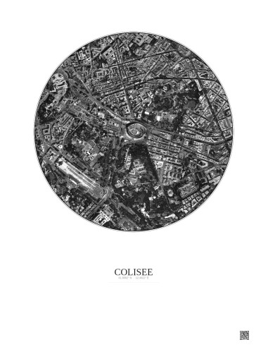 Affiche Colisee – Poster vue satellite 1km N&B | Gravura – Fond clair