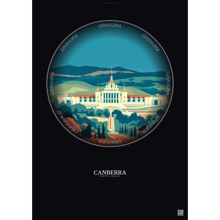 Affiche Canberra – Poster illustration vintage – Canberra | Gravura – Fond foncé