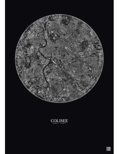 Affiche Colisee – Poster vue satellite 5km N&B | Gravura – Fond foncé