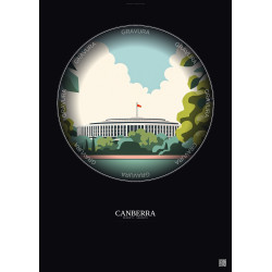 Affiche Canberra – Poster illustration vintage – Parliament House | Gravura – Fond foncé