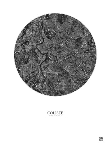 Colisee Satellite View Poster 5km B&W | Gravura – Light background