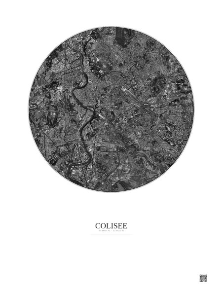Colisee Satellite View Poster 5km B&W | Gravura – Light background