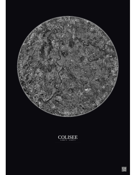 Affiche Colisee – Poster vue satellite 10km N&B | Gravura – Fond foncé